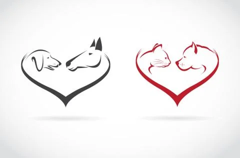 Vector image of animal on heart shape on white background, horse-dog-cat Stock Illustration