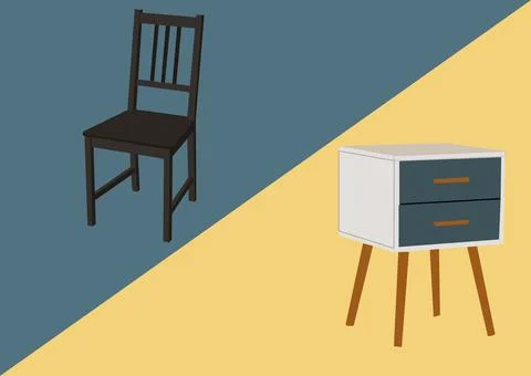 Vector image of armless chair and bedside table. Illustrazione stock