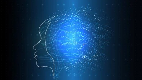 Vector image of artificial intelligence in the form of a luminous human head Stock Illustration