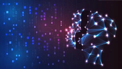 Vector image of artificial intelligence in the form of a luminous human head Stock Illustration