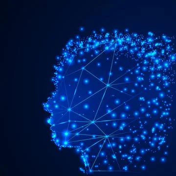 Vector image of artificial intelligence in the form of a glowing human head Stock Illustration