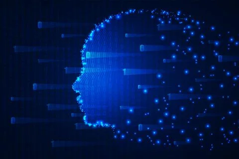 Vector image of artificial intelligence in the form of a glowing human head Stock Illustration