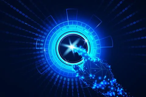 Vector image of artificial intelligence in the form of a glowing button and a Stock Illustration