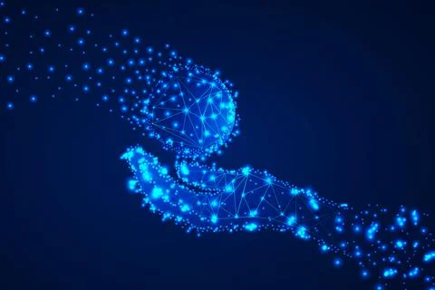Vector image of artificial intelligence in the form of a glowing ball and a hand Stock Illustration