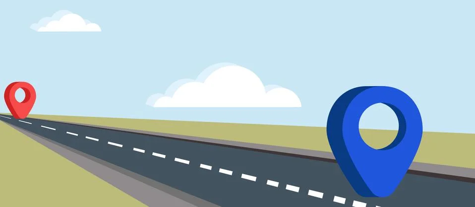 Vector image. An asphalt road marked with a start and end point marked with a Ilustración de archivo