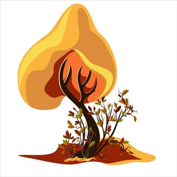 Vector image of autumn concept. with a lone tree with a shrub. Stylization. E Stock Illustration