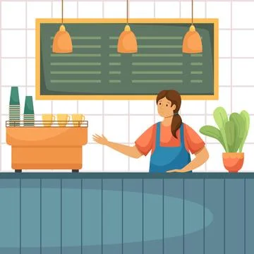 Vector image of a bar with a coffee machine, paper cups Illustrazione stock