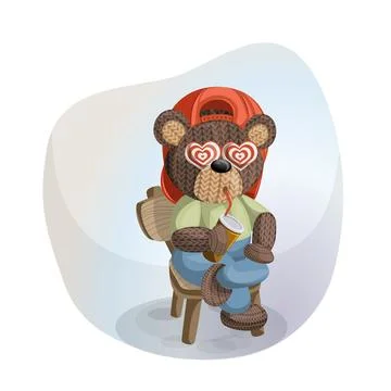 Vector image of a bear in love admiring the object of his adoration. Cartoo.. Stock Illustration
