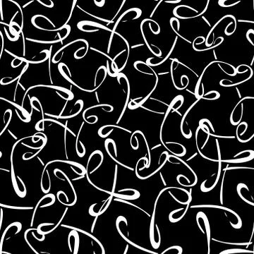 Vector image of a beautiful abstract white curvy lines on a black background. 库存插图