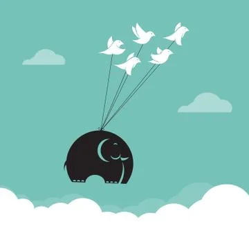Vector image of bird and elephant in the sky, represents the unity Stock Illustration