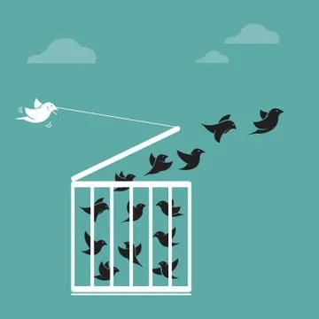 Vector image of a bird in the cage and outside the cage. freedom concept 库存插图