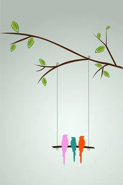 Vector image of birds enjoying on swing. Stock Illustration