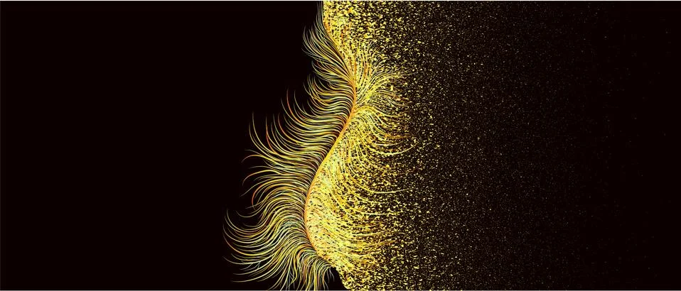 Vector image on a black background of a pen made of gold and a train departin Stock Illustration