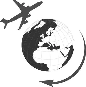 Vector image of a black round ball with an airplane. Stock Illustration