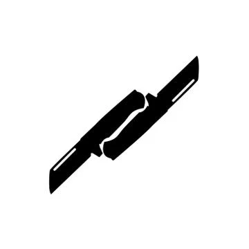 The vector image the black silhouettes of two knives making a logo for use in Stock Illustration