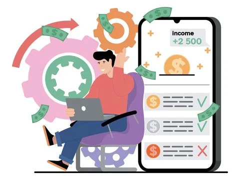 Vector image with boss who oversees the work process and controls income Stock Illustration