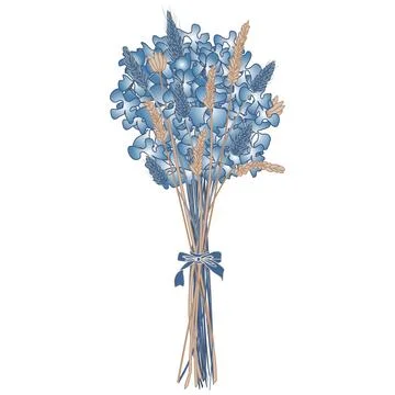 Vector image of a bouquet of dried flowers in boho style in blue and beige Illustrazione stock