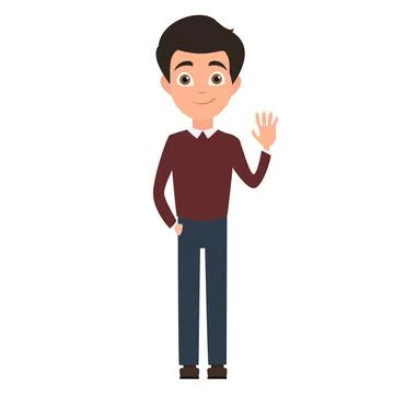 Vector image of a boy in standing pose and waving his hand. Stock Illustration