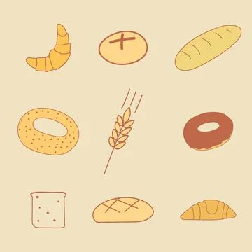 Vector image of bread products, croissant bagel loaf gingerbread Stock Illustration