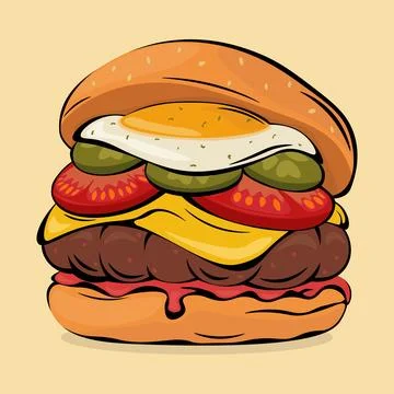 Vector image of burger with fried egg Stock Illustration