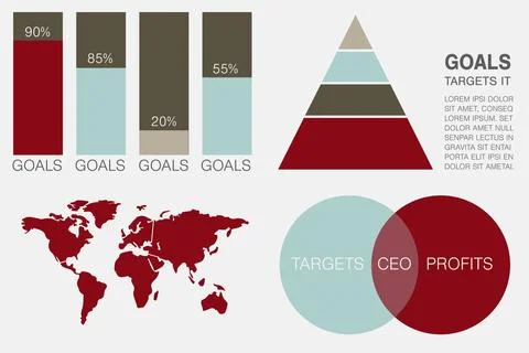 Vector image of business presentation with charts and map Stock Illustration
