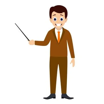 Vector image of a businessman in red tie and  pointer stick in hand. Illustrazione stock