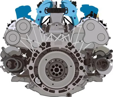 Vector Image of car engine isolated on wihte background. motor vehicle intern Stock Illustration