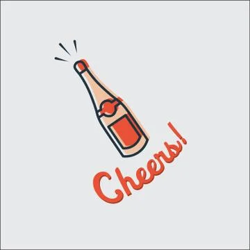 Vector image of champagne bottle with text cheers Stock Illustration