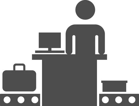 Vector image of checking luggage on a conveyor belt with a person. Stock-Illustration