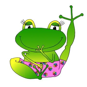 Vector image cheerful green frog in pink panties. Ilustración de archivo