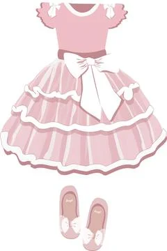 Vector image of a children's puffy ballerina tutu dress and shoes in pink Stock Illustration