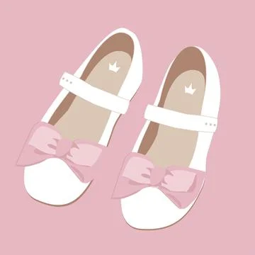 Vector image of children's white shoes with a pink bow for a little girl Stock Illustration