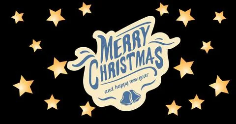 Vector image of christmas and new year greeting with star pattern on black 스톡 일러스트