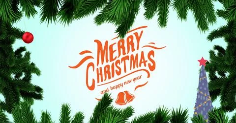 Vector image of christmas and new year greeting with decoration and pine needles Illustrazione stock