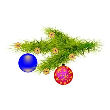 Vector image Christmas branch of trees with beautiful balls Stock Illustration