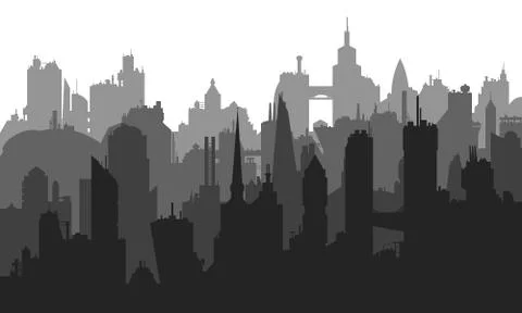 Vector image of city buildings with many different elements. Stock Illustration