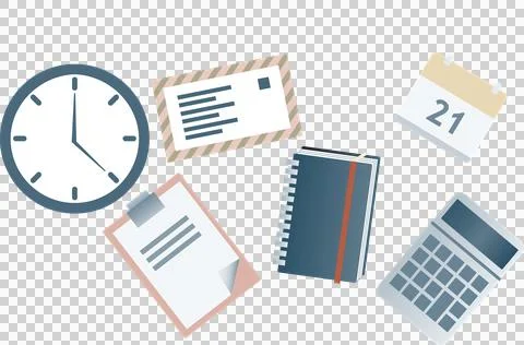Vector image of clock with diary and calculator and calendar icons Foto stock