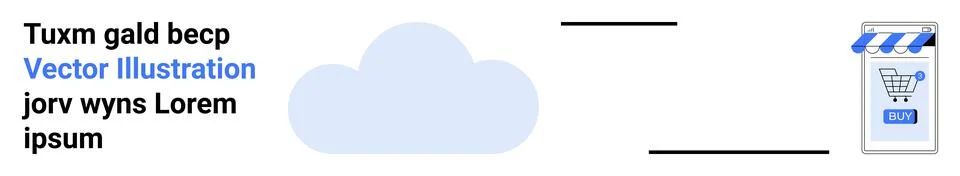 Vector Image with Cloud, Text, and Shopping Cart Storefront Design Elements イラスト素材