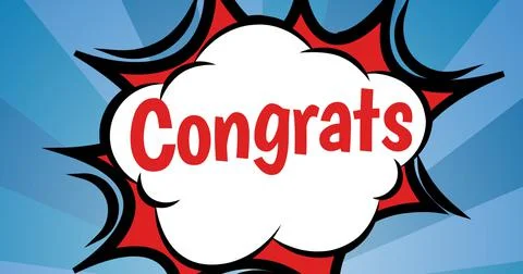 Vector image of congrats text on cloud against blue pattern background with copy Stock Illustration