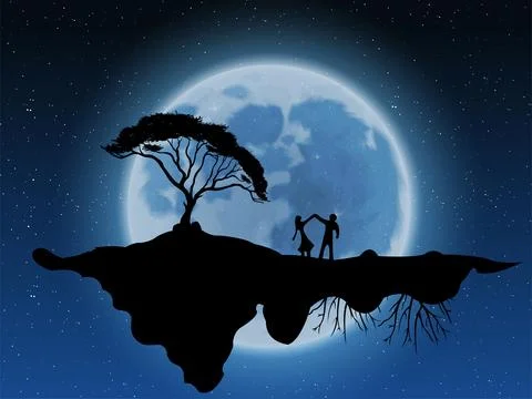 Vector image of couple dancing in full moon light. Illustrazione stock
