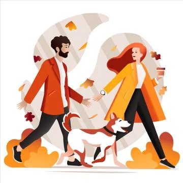Vector image of a couple with a dog / coffee advertising Stock Illustration