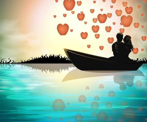 Vector image of a couple in love floating on a boat Ilustração Stock