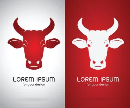 Vector image of an cow head design on white background and red background, Lo Stock Illustration