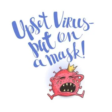 Vector image of a crying virus bacterium with a crown on a white background and Stock Illustration