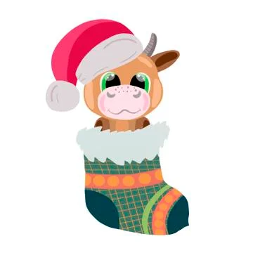Vector image of a cute cartoon bull in the sock, on a white background. For the Stock Illustration