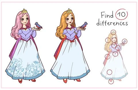 Vector image of a cute cartoon princess with a bird in her hands in the game  Stock Illustration