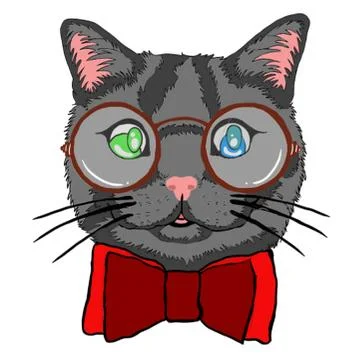 Vector image of cute cat wearing glasses Stock Illustration