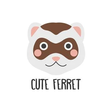 Vector image of a cute ferret face with an inscription on a white background, Stock Illustration