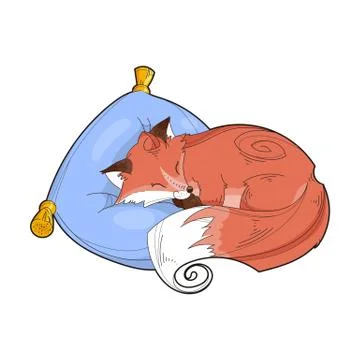 Vector image of a cute fox on a pillow isolated on a white background Stock Illustration