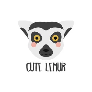 Vector image of a cute lemur face with an inscription on a white background, Stock Illustration